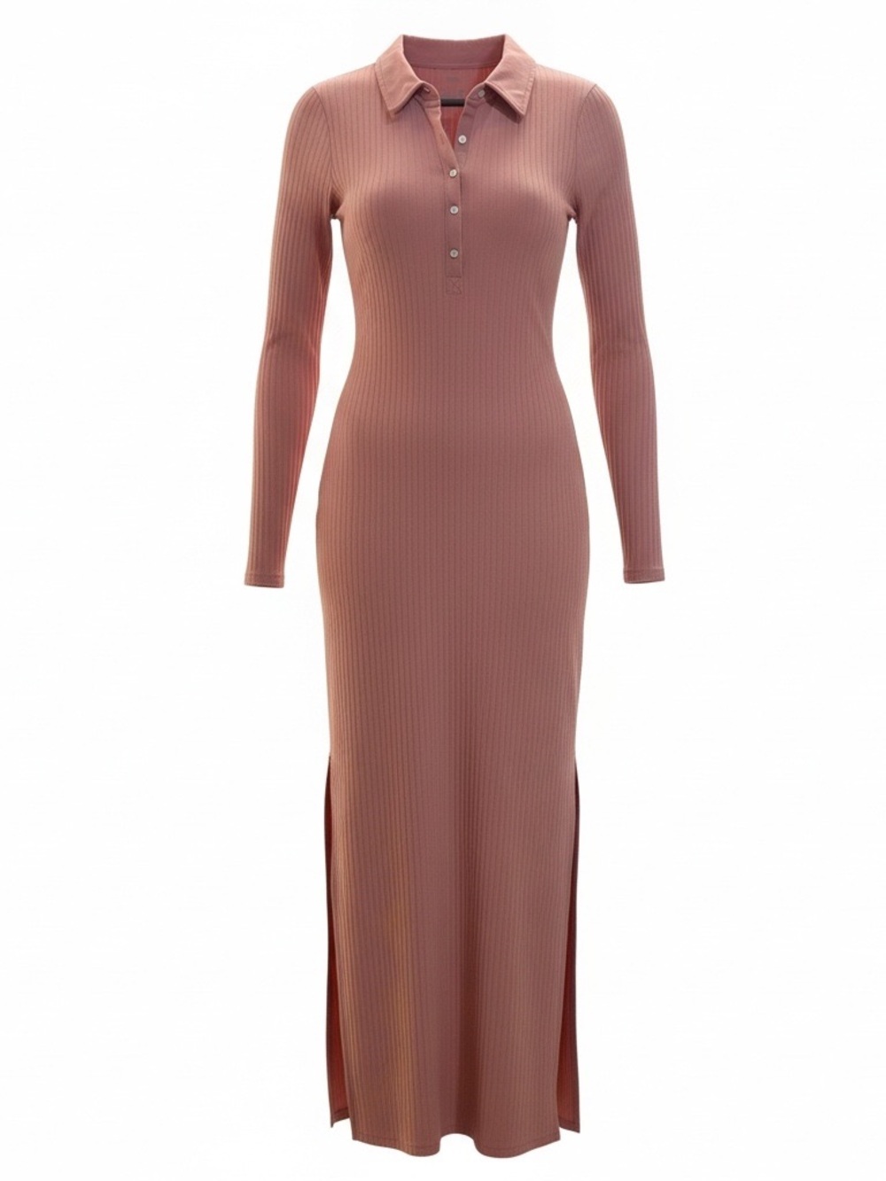 Aerie Warm Warm Dusty Rose Long Sleeve Side Slit Maxi Dress - Small